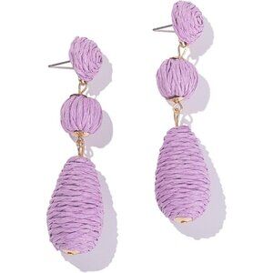 Women's Purple Boho Raffia Earrings Statement Dangle Cute Teardrop Jewelry
